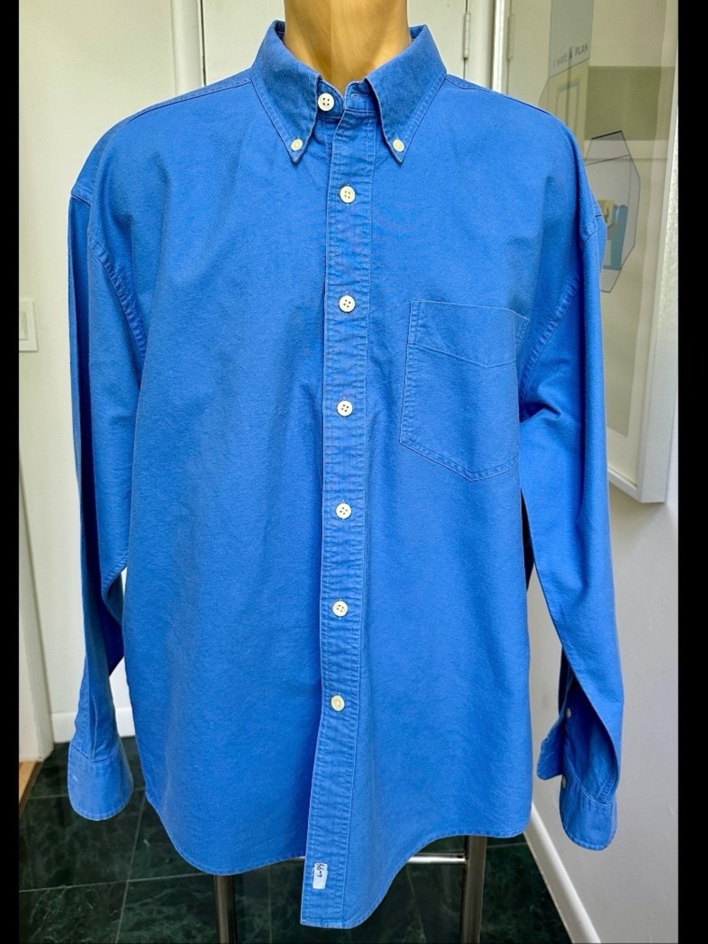VINTAGE 1990s J. CREW OARSMAN MENS BLUE 100% COTTON BUTTON FRONT SHIRT CASUAL XL